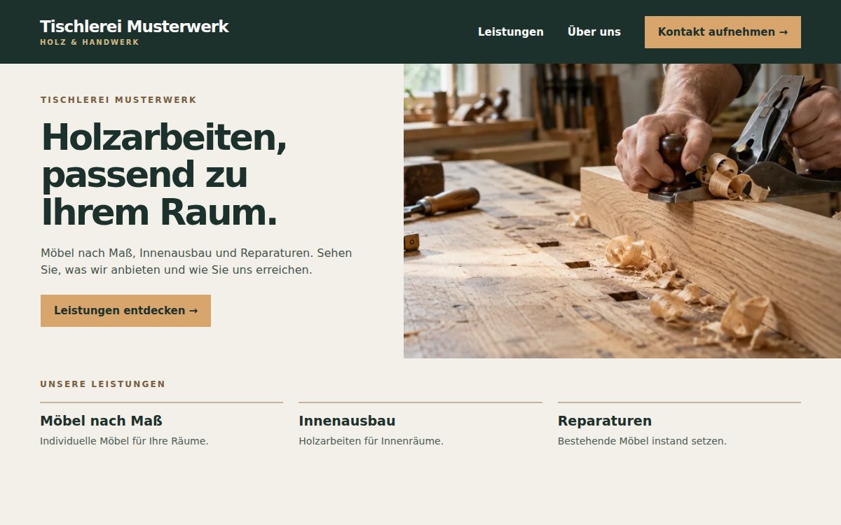 Nachher: Dasselbe Angebot mit klar gegliederten Leistungen und direktem Kontaktweg.